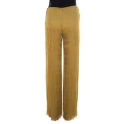 Alberta Ferretti Mustard Crinkled Chiffon Silk Palazzo Trousers S
