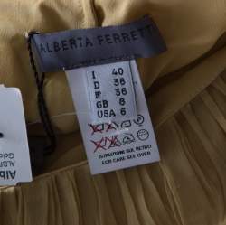 Alberta Ferretti Mustard Crinkled Chiffon Silk Palazzo Trousers S