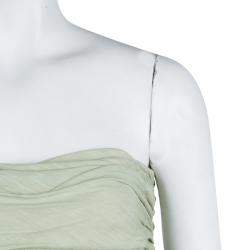 Pre Owned Alberta Ferretti Pistachio Green Linen Ruched Strapless Maxi Dress M