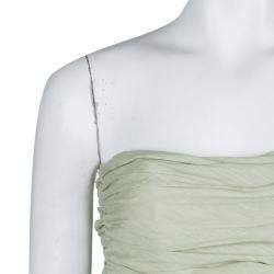Pre Owned Alberta Ferretti Pistachio Green Linen Ruched Strapless Maxi Dress M