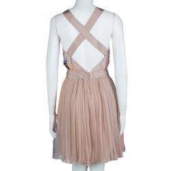 Pre Owned Alberta Ferretti Multicolor Floral Print Pleated Sleeveless Cross Back Dress L