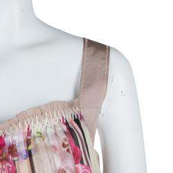 Pre Owned Alberta Ferretti Multicolor Floral Print Pleated Sleeveless Cross Back Dress L