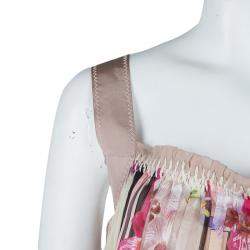 Pre Owned Alberta Ferretti Multicolor Floral Print Pleated Sleeveless Cross Back Dress L