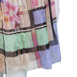 Pre Owned Alberta Ferretti Multicolor Floral Print Pleated Sleeveless Cross Back Dress L