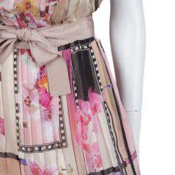 Pre Owned Alberta Ferretti Multicolor Floral Print Pleated Sleeveless Cross Back Dress L