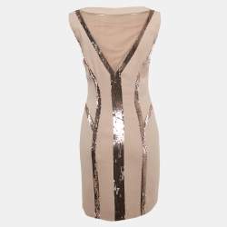 Pre Owned Alberta Ferretti Pink Embellished Crepe Sleeveless Mini Dress M