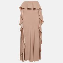 Alberta Ferretti Pink Sateen Silk Ruffled Maxi Skirt M