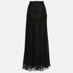 Pre Owned Alberta Ferretti Black Silk Draped Detail Maxi Skirt M