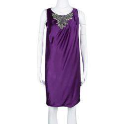 Alberta Ferretti Purple Silk Embellished Sleeveless Dress M