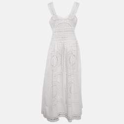 Pre Owned Alberta Ferreti White Lace Sleeveless Maxi Dress M
