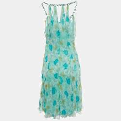 Alberta Ferretti Blue Abstract Print Silk Blend Sleeveless Midi Dress S