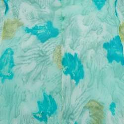 Alberta Ferretti Blue Abstract Print Silk Blend Sleeveless Midi Dress S