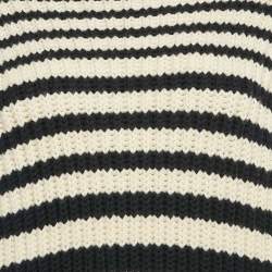 Alberta Ferretti Blue/White Rib Knit Buttoned Cold-Shoulder Sweater M