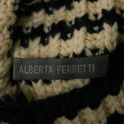 Alberta Ferretti Blue/White Rib Knit Buttoned Cold-Shoulder Sweater M