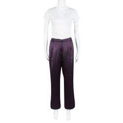 Alberta Ferretti Purple Silk Satin Wide Leg Trousers M 