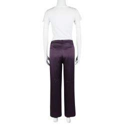 Alberta Ferretti Purple Silk Satin Wide Leg Trousers M 