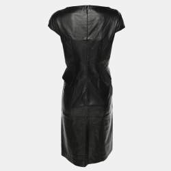 Pre Owned Alberta Ferretti Black Leather Midi Dress M