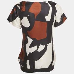 Pre Owned Alberta Ferretti Navy Blue Printed Silk Blouse S