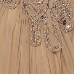 Pre Owned Alberta Ferreti Beige Chiffon Braided Crystal Embellishment Halter Neck Top M