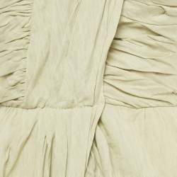 Pre Owned Alberta Ferretti Light Green Linen Gathered Strapless Maxi Dress M