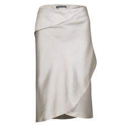 Alberta Ferretti Beige Slub Cotton and Silk Draped Asymmetric Pencil Skirt L