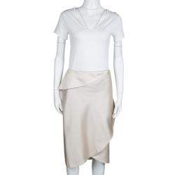 Alberta Ferretti Beige Slub Cotton and Silk Draped Asymmetric Pencil Skirt L