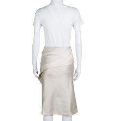 Alberta Ferretti Beige Slub Cotton and Silk Draped Asymmetric Pencil Skirt L