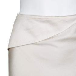 Alberta Ferretti Beige Slub Cotton and Silk Draped Asymmetric Pencil Skirt L
