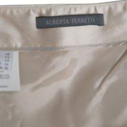 Alberta Ferretti Beige Slub Cotton and Silk Draped Asymmetric Pencil Skirt L