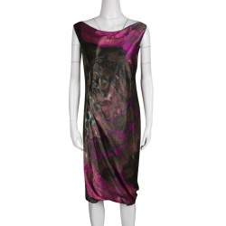Alberta Ferretti Multicolor Printed Draped Sleeveless Dress M