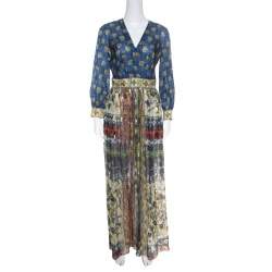 Alberta Ferretti Printed Silk Lurex Jacquard Peasant Sleeve Maxi Dress S