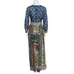 Alberta Ferretti Printed Silk Lurex Jacquard Peasant Sleeve Maxi Dress S