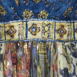 Alberta Ferretti Printed Silk Lurex Jacquard Peasant Sleeve Maxi Dress S
