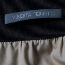 Pre Owned Alberta Ferretti Brown Silk Colorblock Lace Panel Detail Gathered Skirt L