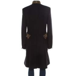 Alberta Ferretti Black and Gold Embellished Felted Wool Stand Collar Overcoat M