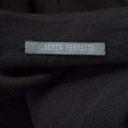 Alberta Ferretti Black Wool Satin Trim Faux Wrap Cardigan L