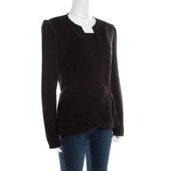 Alberta Ferretti Black Wool Satin Trim Faux Wrap Cardigan L