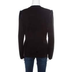 Alberta Ferretti Black Wool Satin Trim Faux Wrap Cardigan L