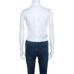 Pre Owned Alberta Ferretti Off White Floral Embroidered Sheer Cotton Sleeveless Crop Shirt S