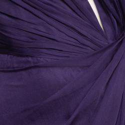 Alberta Ferretti Purple Ruched Silk One Shoulder Evening Gown S