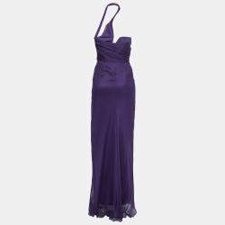 Alberta Ferretti Purple Ruched Silk One Shoulder Evening Gown S