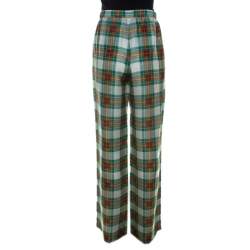 Pre Owned Alberta Ferretti Multicolor Plaid Silk High Waist Trousers M