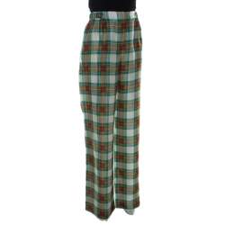 Pre Owned Alberta Ferretti Multicolor Plaid Silk High Waist Trousers M