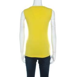 Alberta Ferretti Yellow Paisley Printed Cotton Sequin Detail Top L 