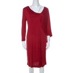 Alberta Ferretti Red Silk Jersey Asymmetric Batwing Sleeve Dress M 