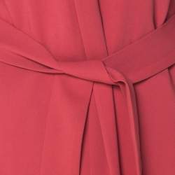 Alberta Ferretti Coral Pink Sheer Panel Insert Belted Long Coat M