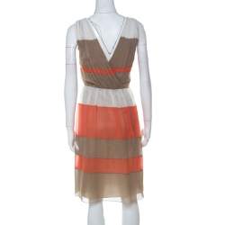 Alberta Ferretti Colorblock Striped Silk Pleated Sleeveless Dress M