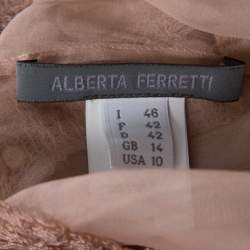 Pre Owned Alberta Ferretti Blush Pink Silk Chiffon Lace Detail Dress L