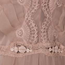 Pre Owned Alberta Ferretti Blush Pink Silk Chiffon Lace Detail Dress L