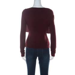 Pre Owned Alberta Ferretti Burgundy Cowl Neck Long Sleeve Top M